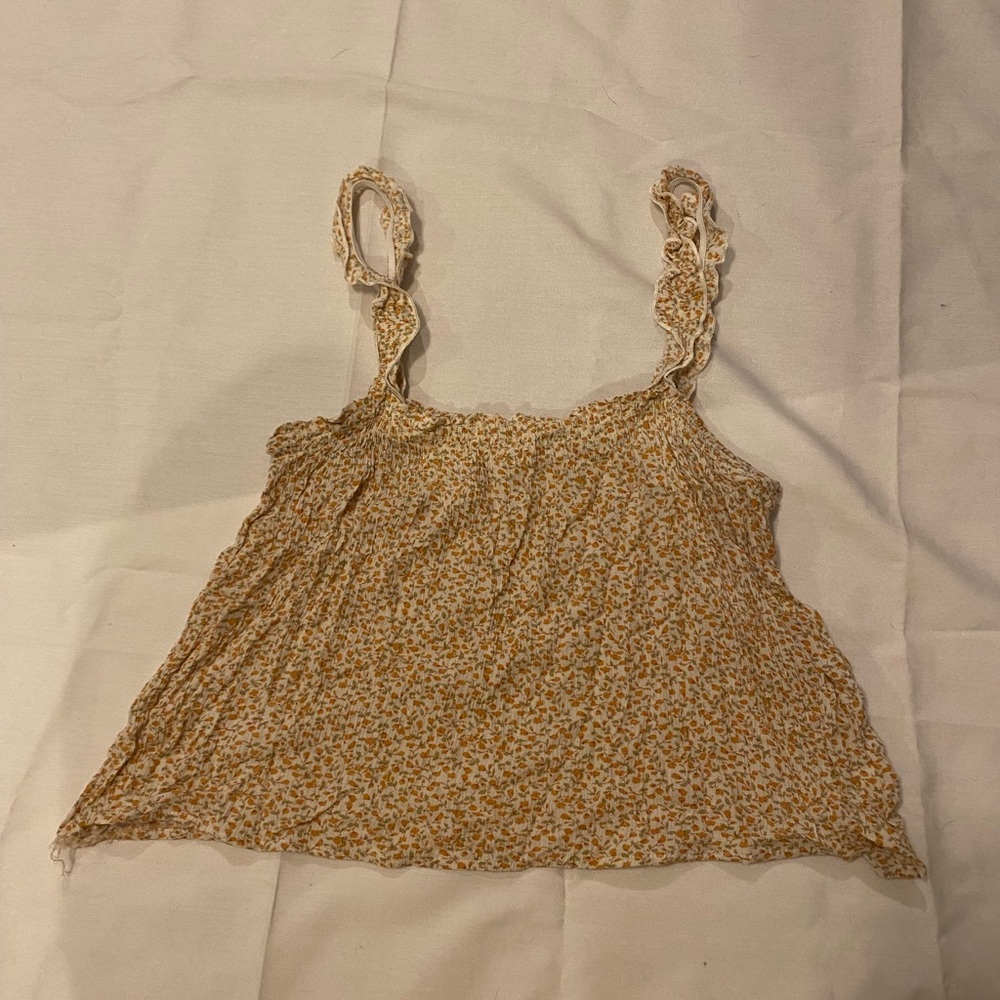 Sundays Floral Lace Cropped Flowy Tank Top in Tan and Cream